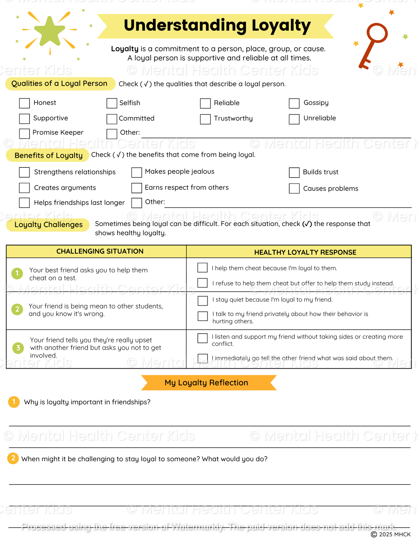 character education worksheets