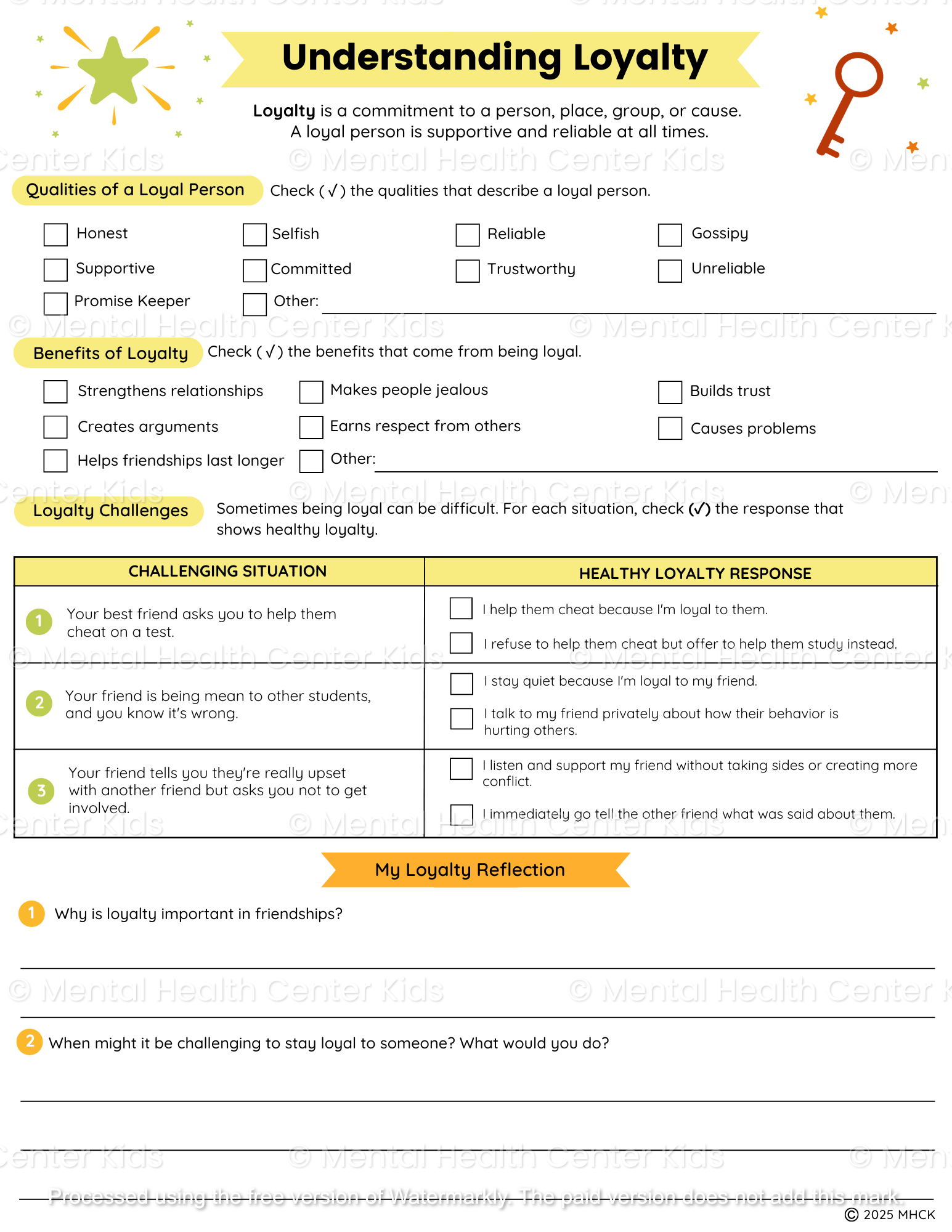 character education worksheets