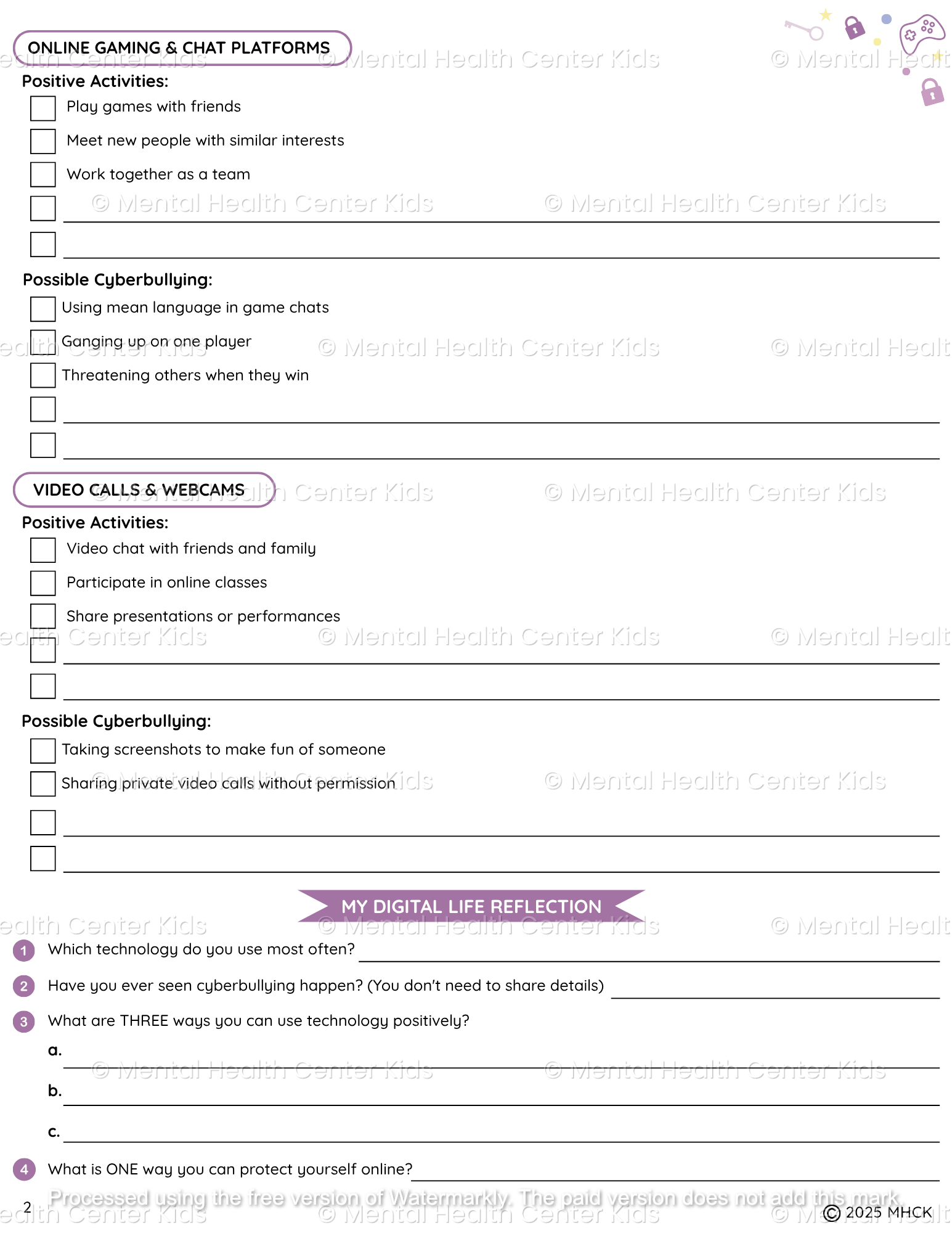 digital wellness worksheet