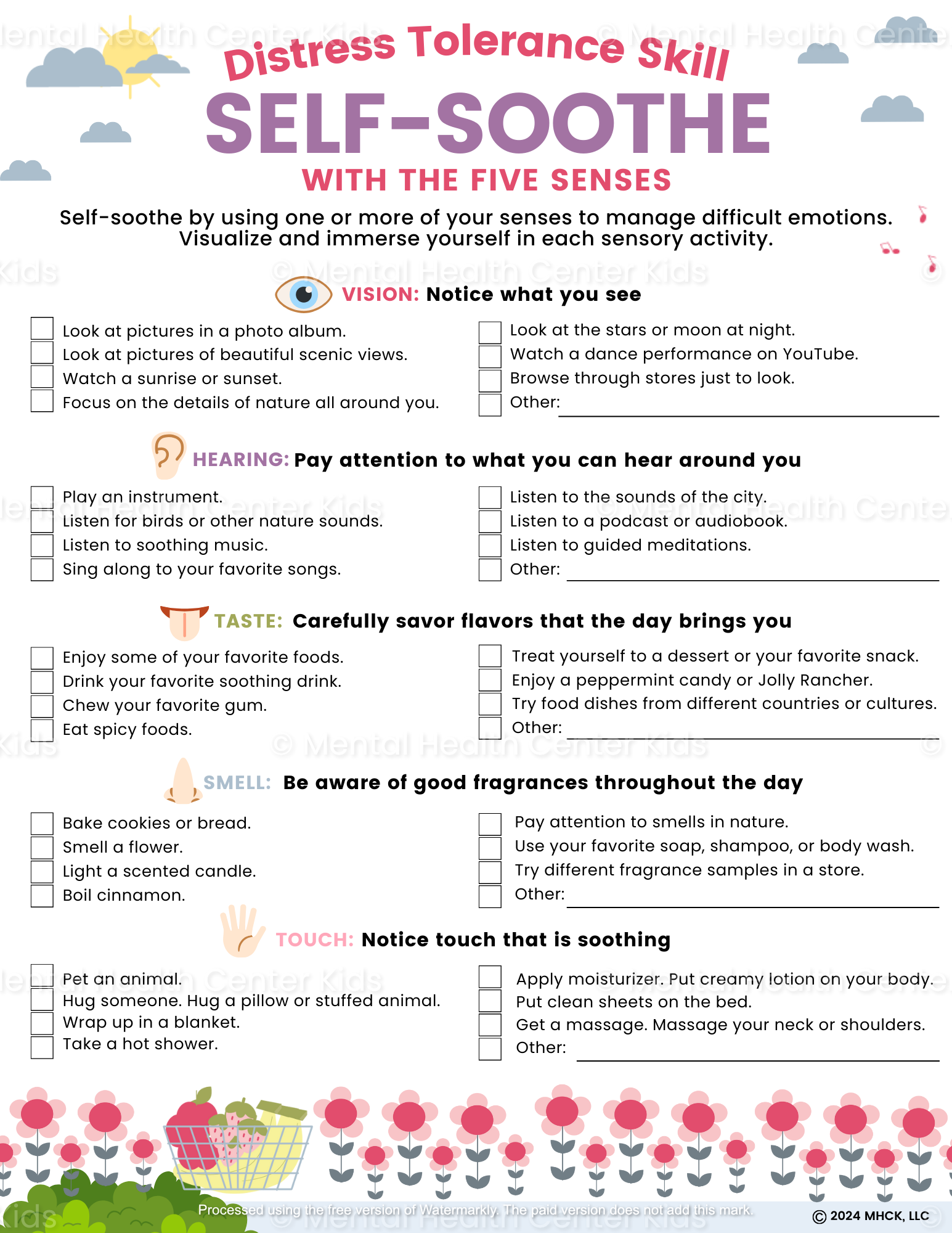 self soothing techniques dbt worksheet
