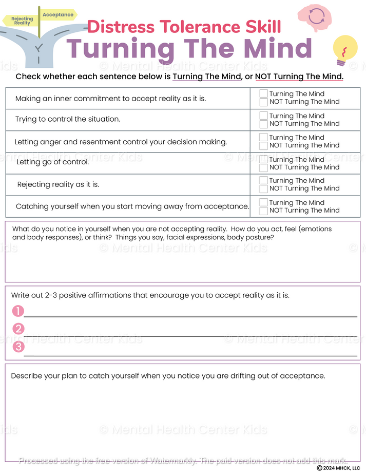 DBT Turning The Mind Worksheet Mental Health Center Kids
