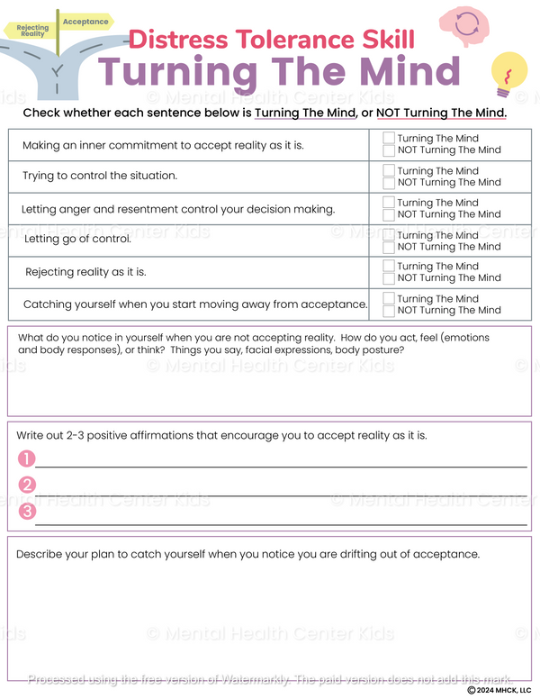 DBT Turning The Mind Worksheet – Mental Health Center Kids