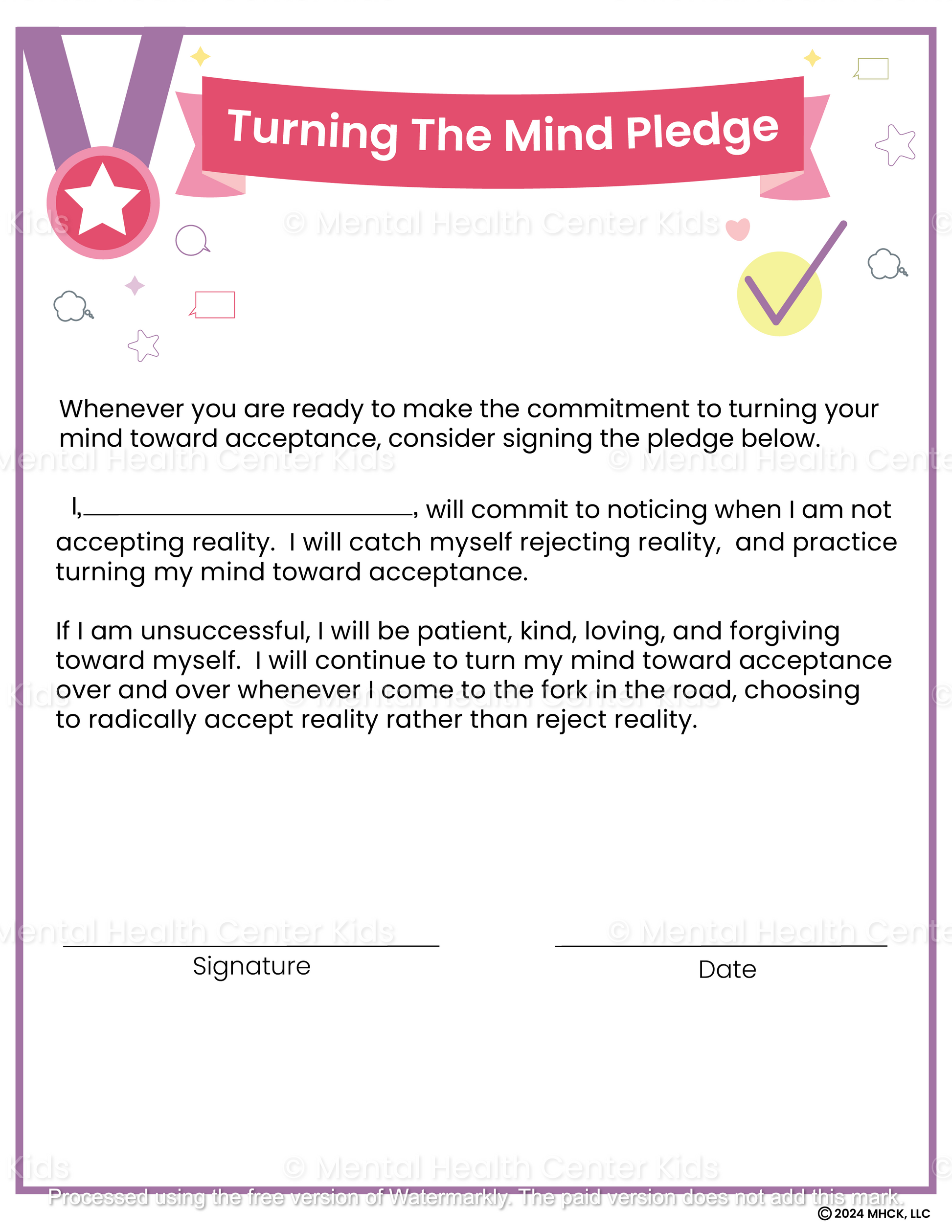 turning the mind pledge worksheet