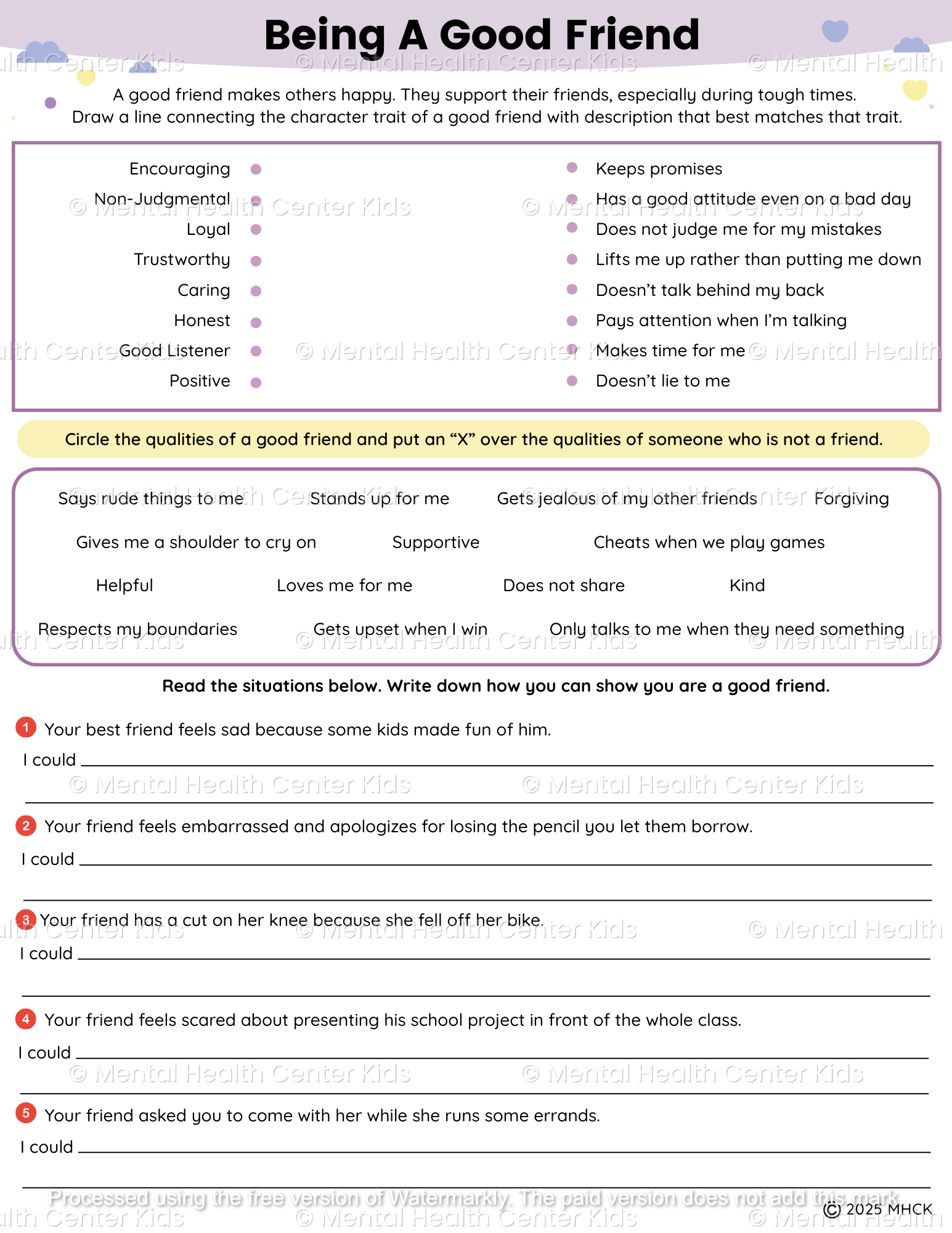 being a good friend worksheet