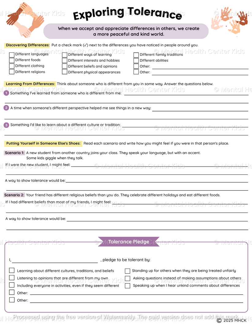 Tolerance Stack Worksheet Tolerance and Diversity Worksheets (2 Pages) – Mental Health Center Kids