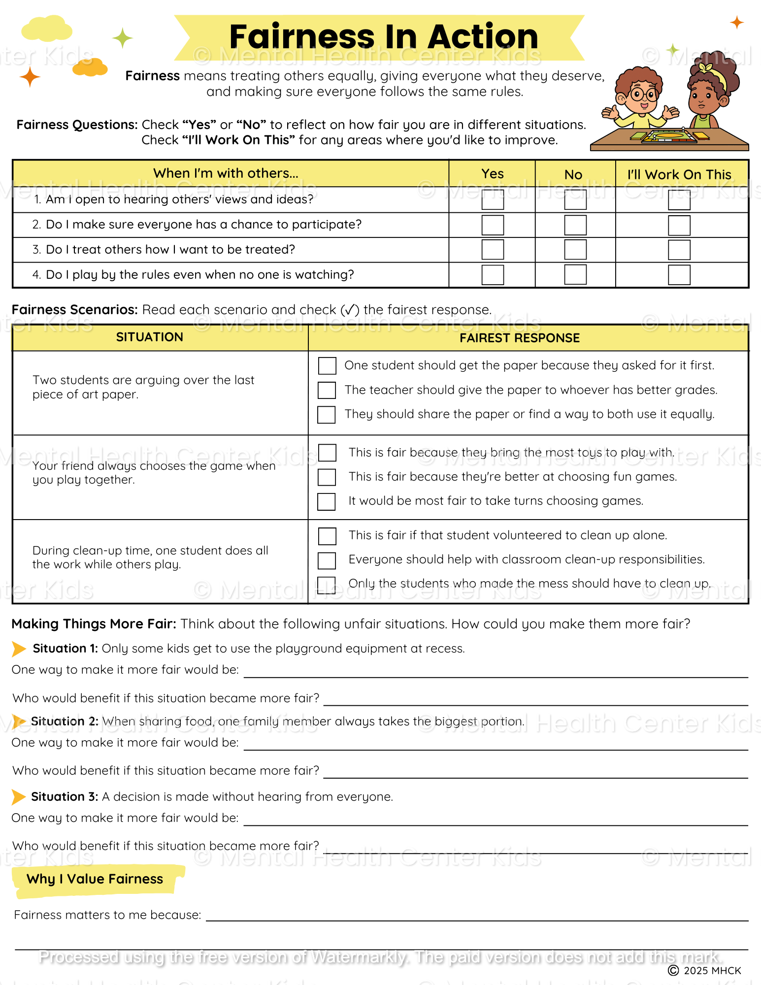 fairness worksheets pdf