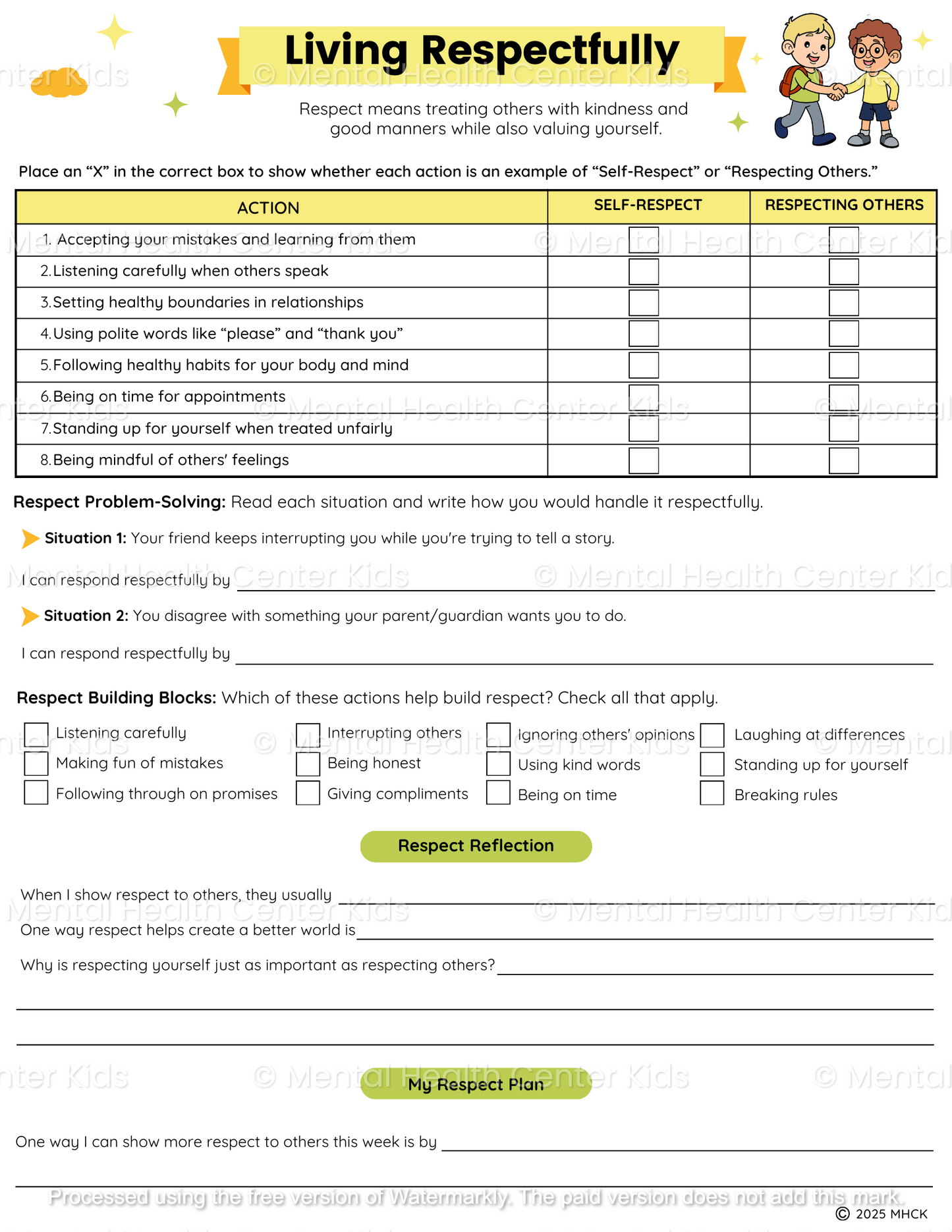 respect worksheet pdf