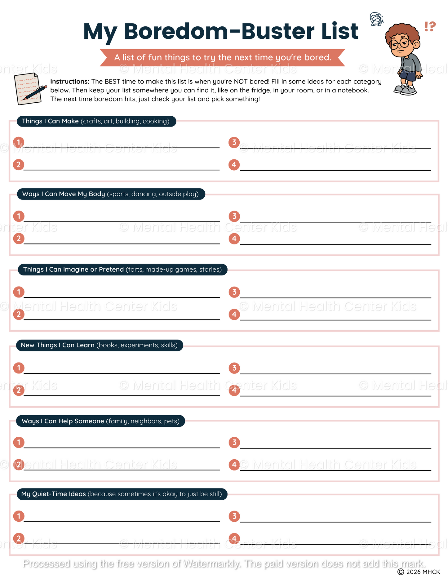 boredom buster worksheet