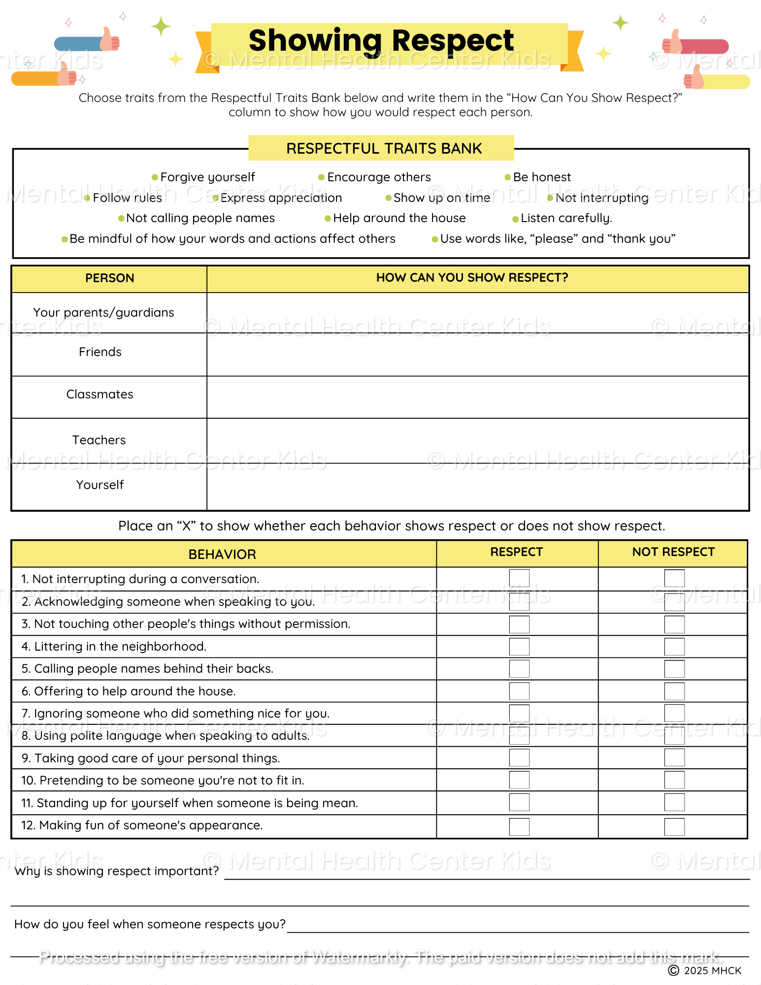 respect worksheets for kids