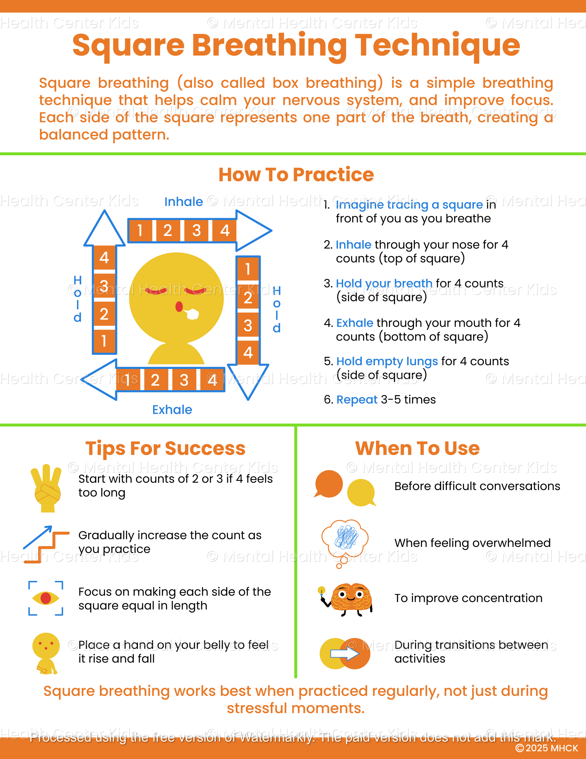 Square Breathing Technique (PDF) Mental Health Center Kids
