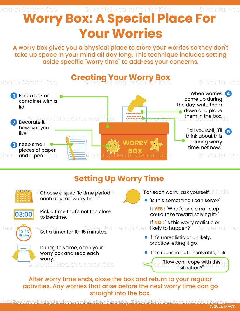 Worry List Example Worry Box Handout – Mental Health Center Kids