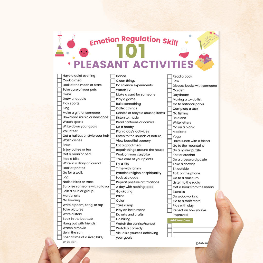 dbt pleasant activities list worksheet