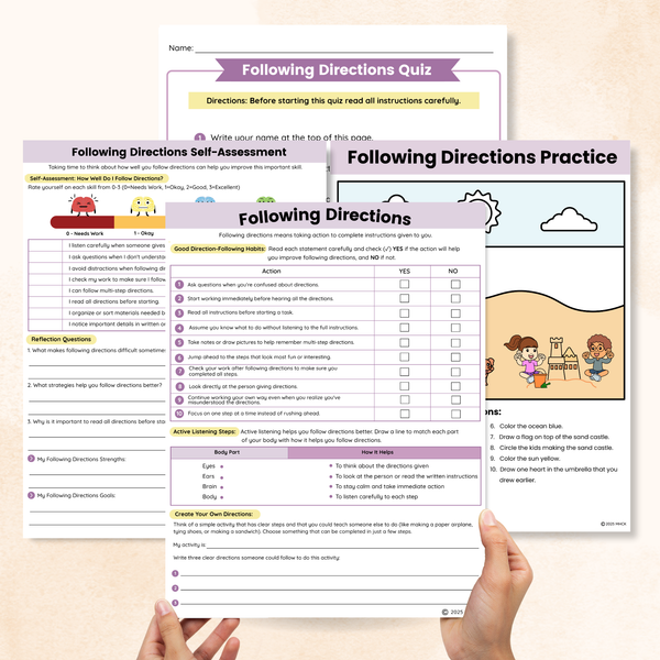 Following Directions Worksheets (4 Pages) – Mental Health Center Kids