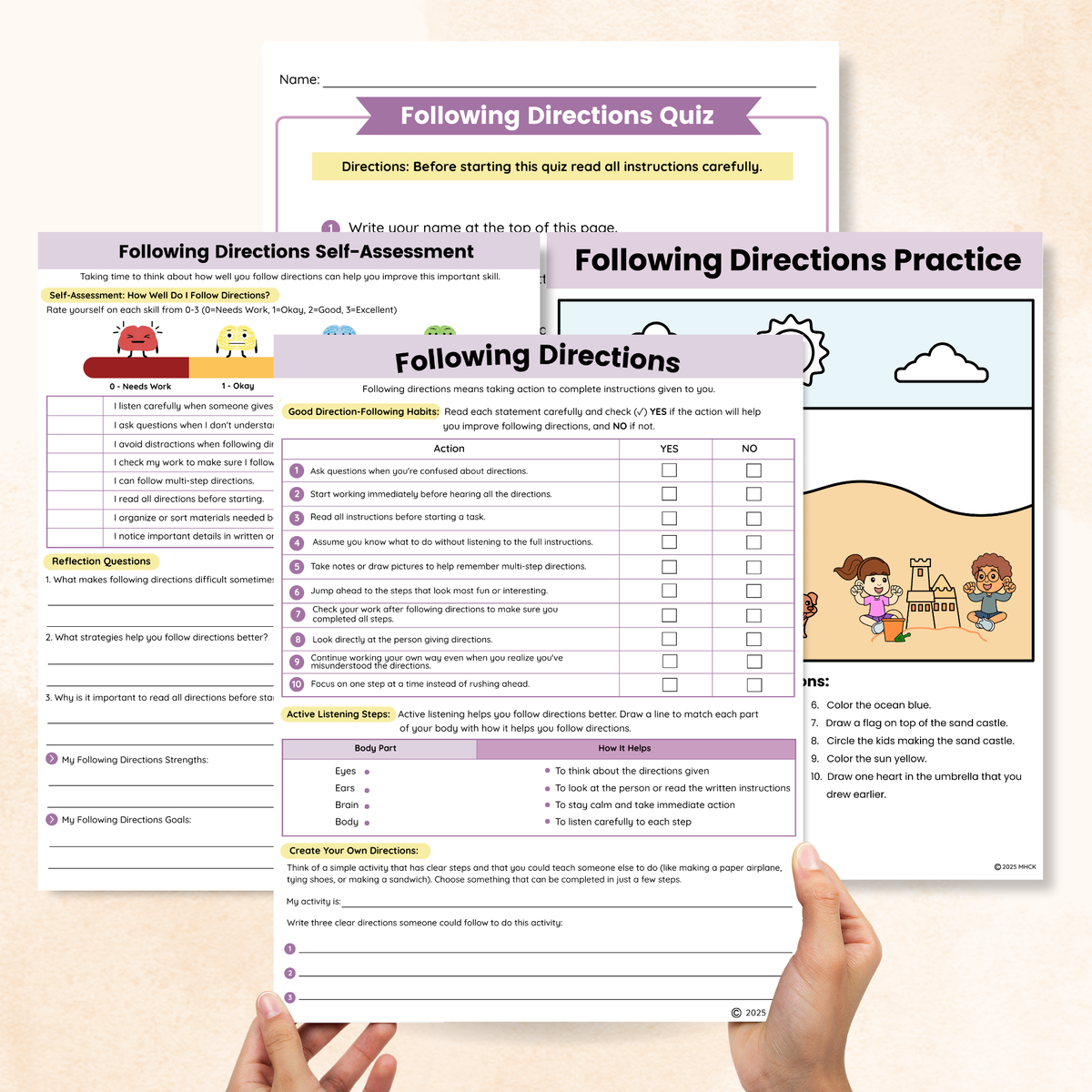 Direction Following Morning Routine Worksheet Following Directions Worksheets (4 Pages) – Mental Health Center Kids