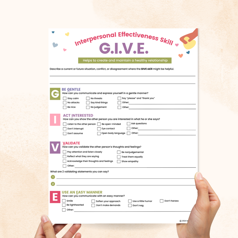 DBT GIVE Skill Worksheet – Mental Health Center Kids