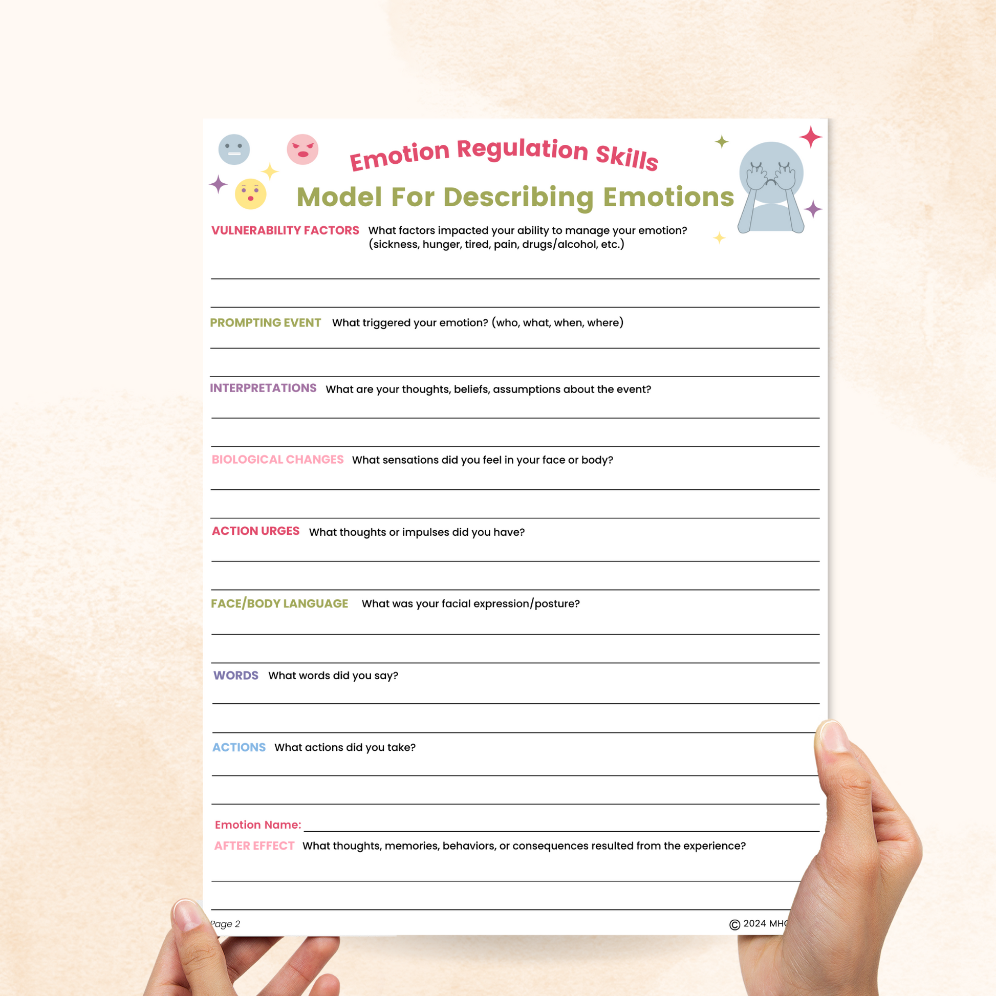 model of emotions dbt worksheet