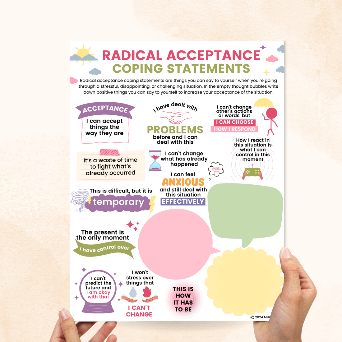 Radical Acceptance Coping Statements Worksheet – Mental Health Center Kids