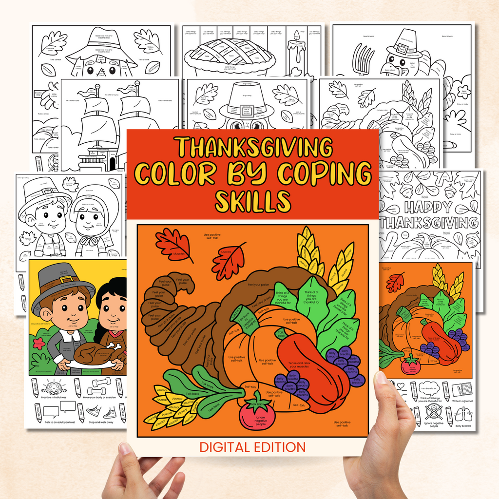 Thanksgiving Color By Coping Skills Coloring Pages