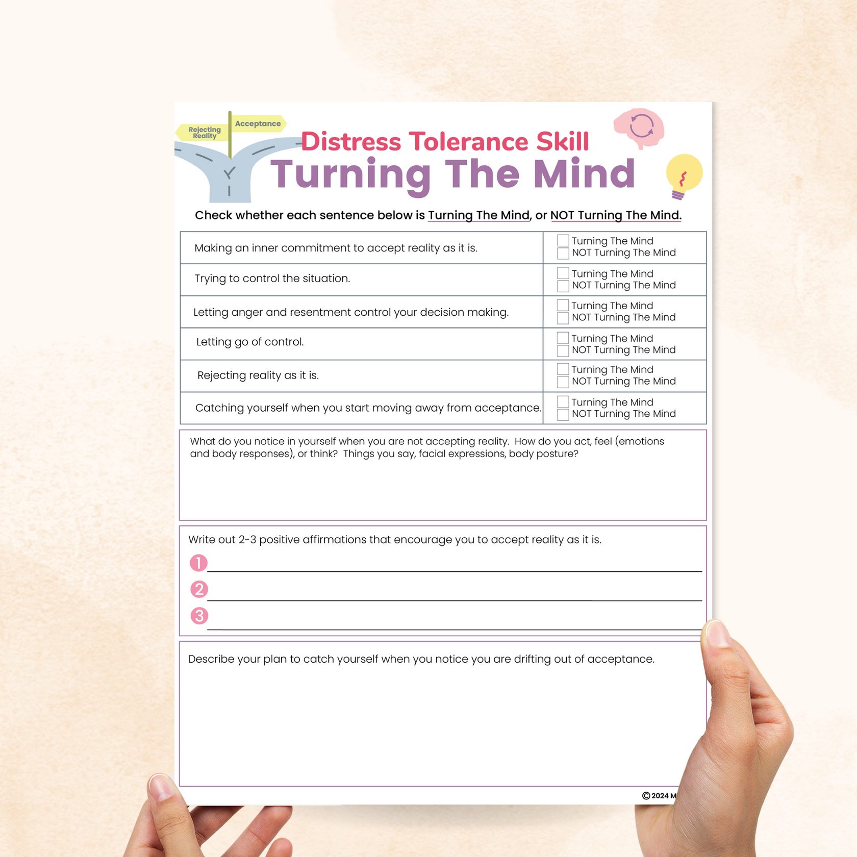 DBT Turning The Mind Worksheet – Mental Health Center Kids