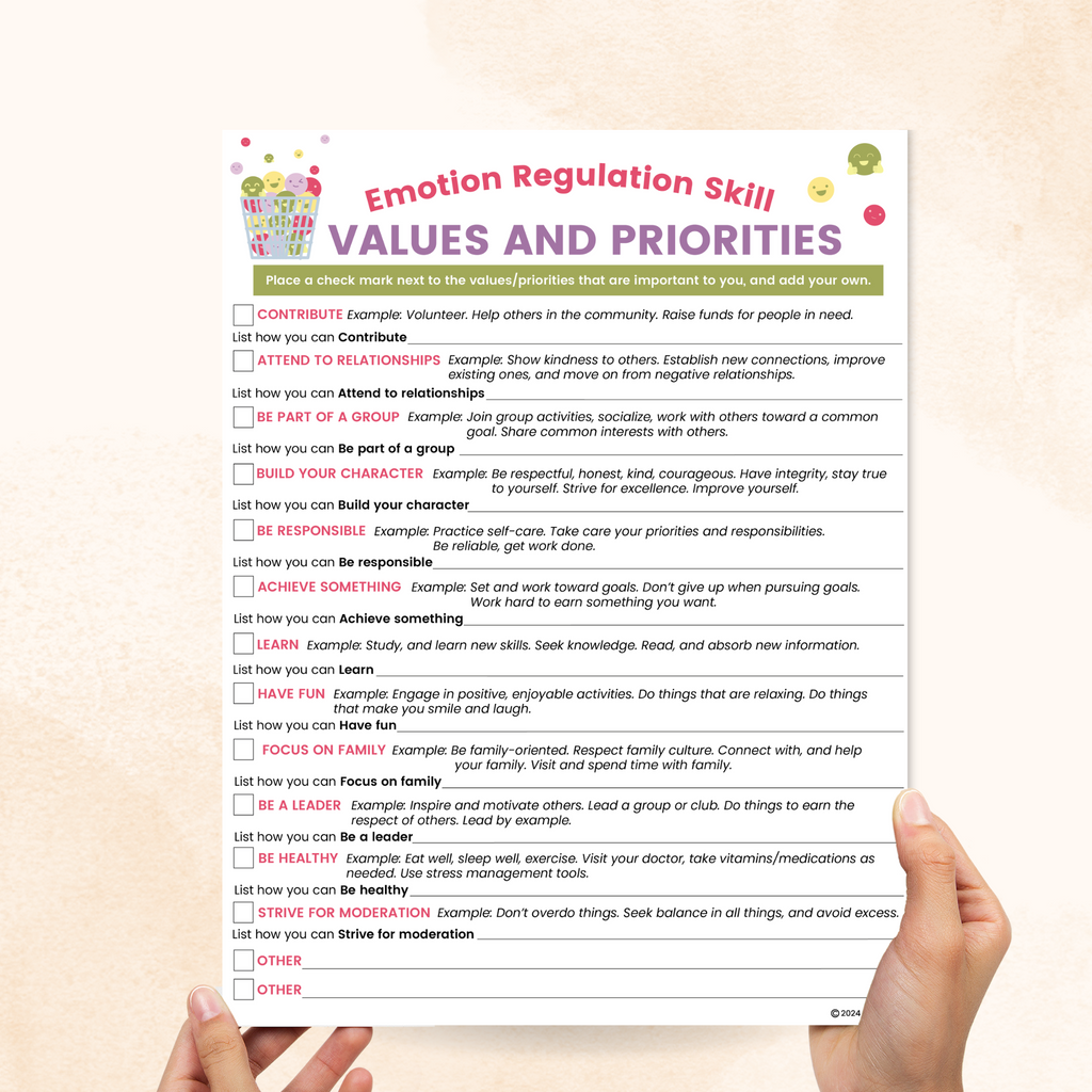 values and priorities worksheet