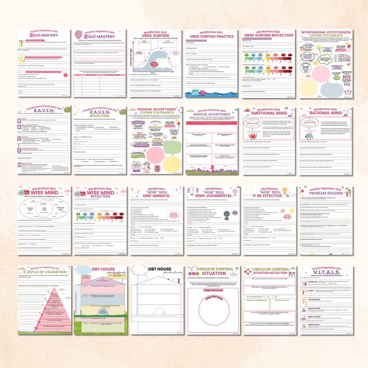 DBT Worksheets PDF Bundle (91 Pages) – Mental Health Center Kids
