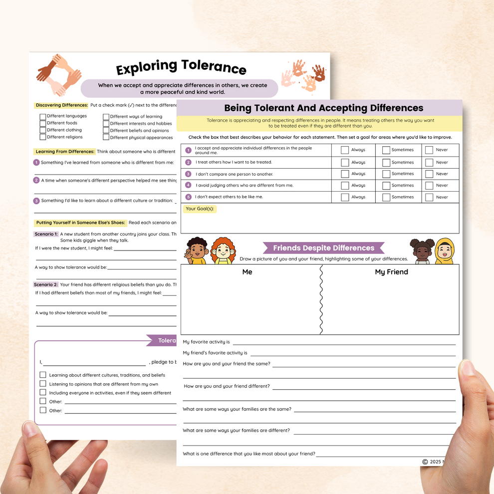 Tolerance and Diversity Worksheets (2 Pages) – Mental Health Center Kids