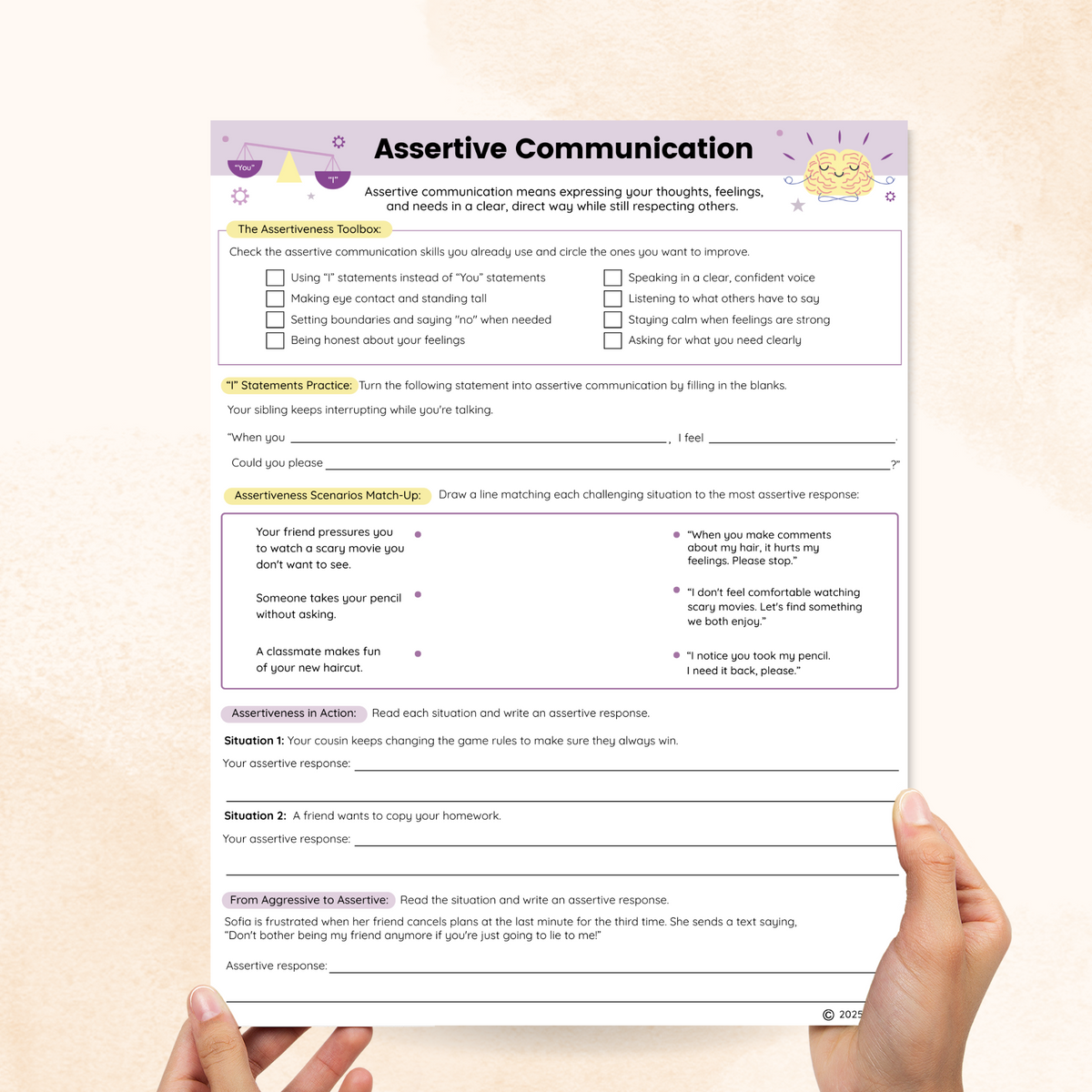 Assertive Communication Worksheets (2 Pages) – Mental Health Center Kids