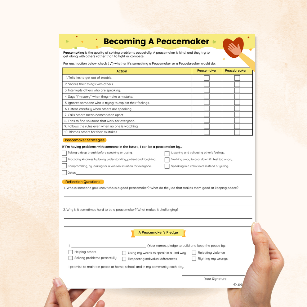 Peacemaking Worksheets (2 Pages) – Mental Health Center Kids