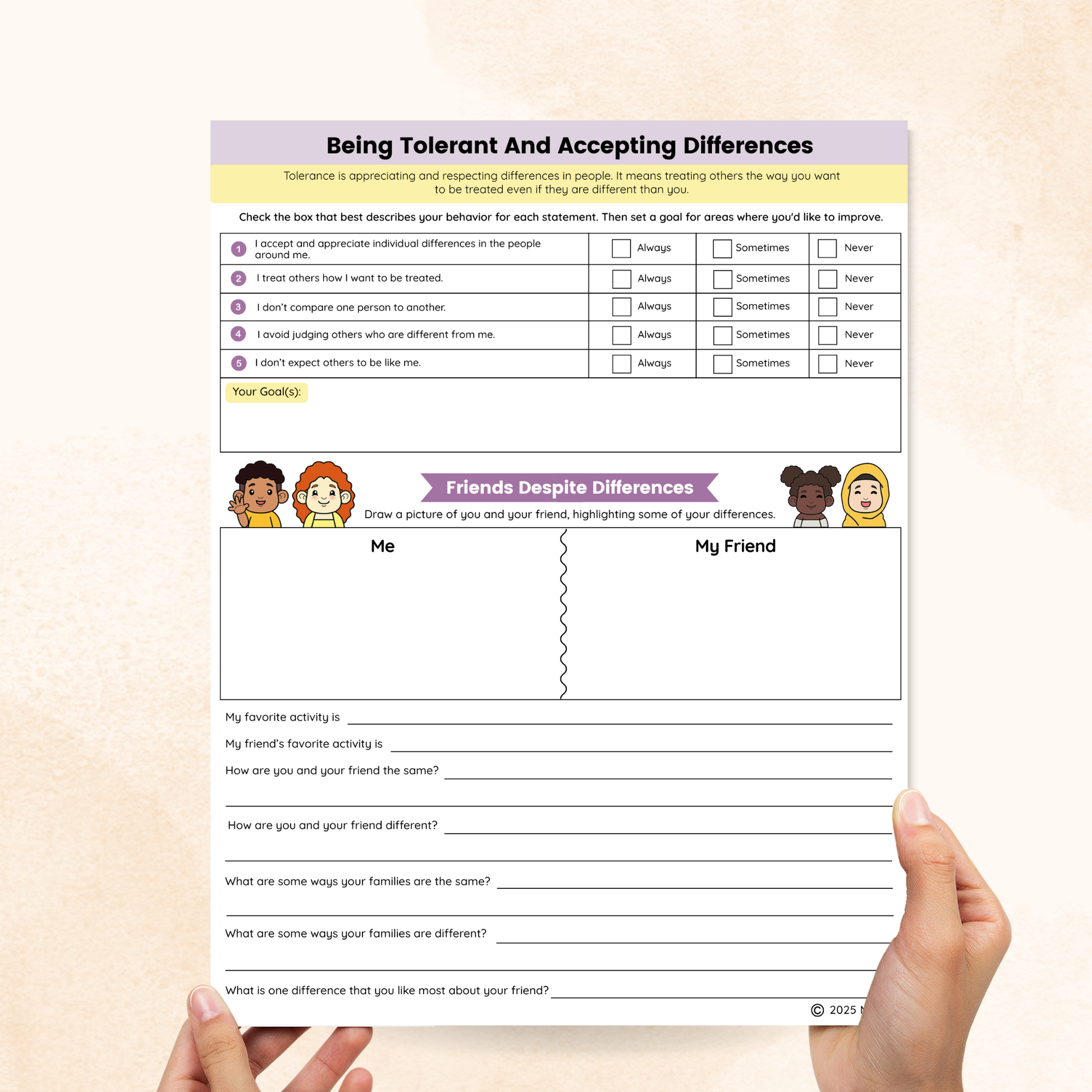 accepting differences worksheet