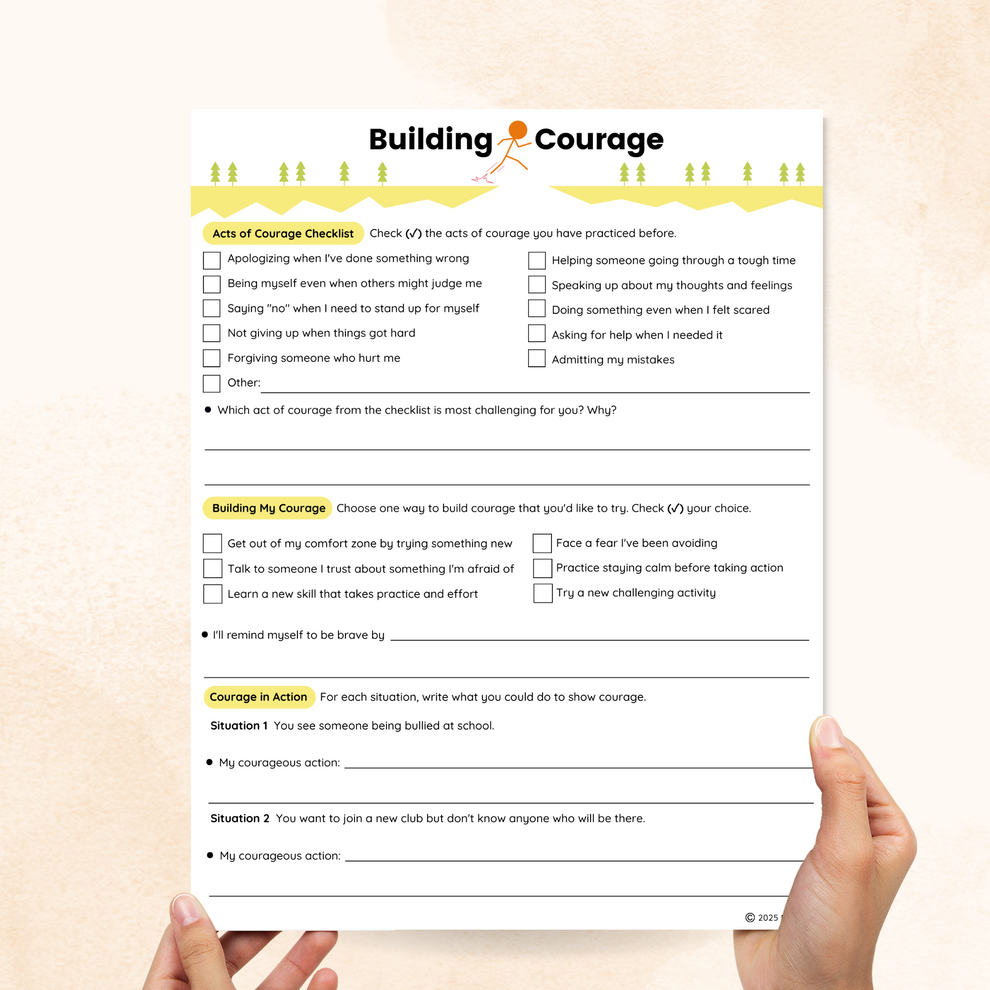 Courage Sort Worksheet Courage Worksheets (2 Pages) – Mental Health Center Kids