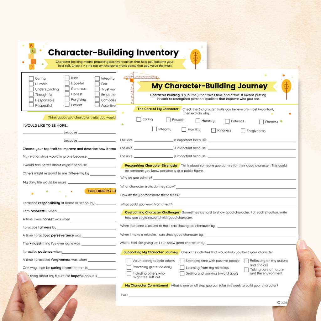 character building worksheets