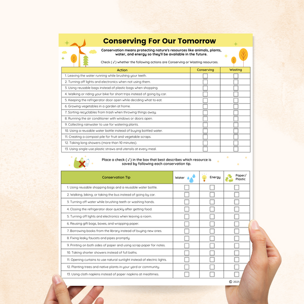 Conservation Worksheets (2 Pages) – Mental Health Center Kids