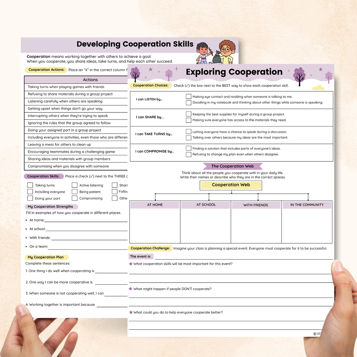Cooperation Worksheets (2 Pages) Mental Health Center Kids