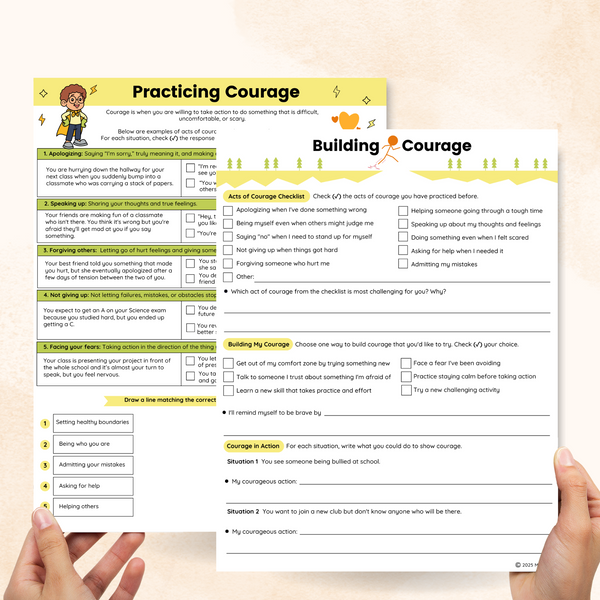 Courage Sort Worksheet Courage Worksheets (2 Pages) – Mental Health Center Kids