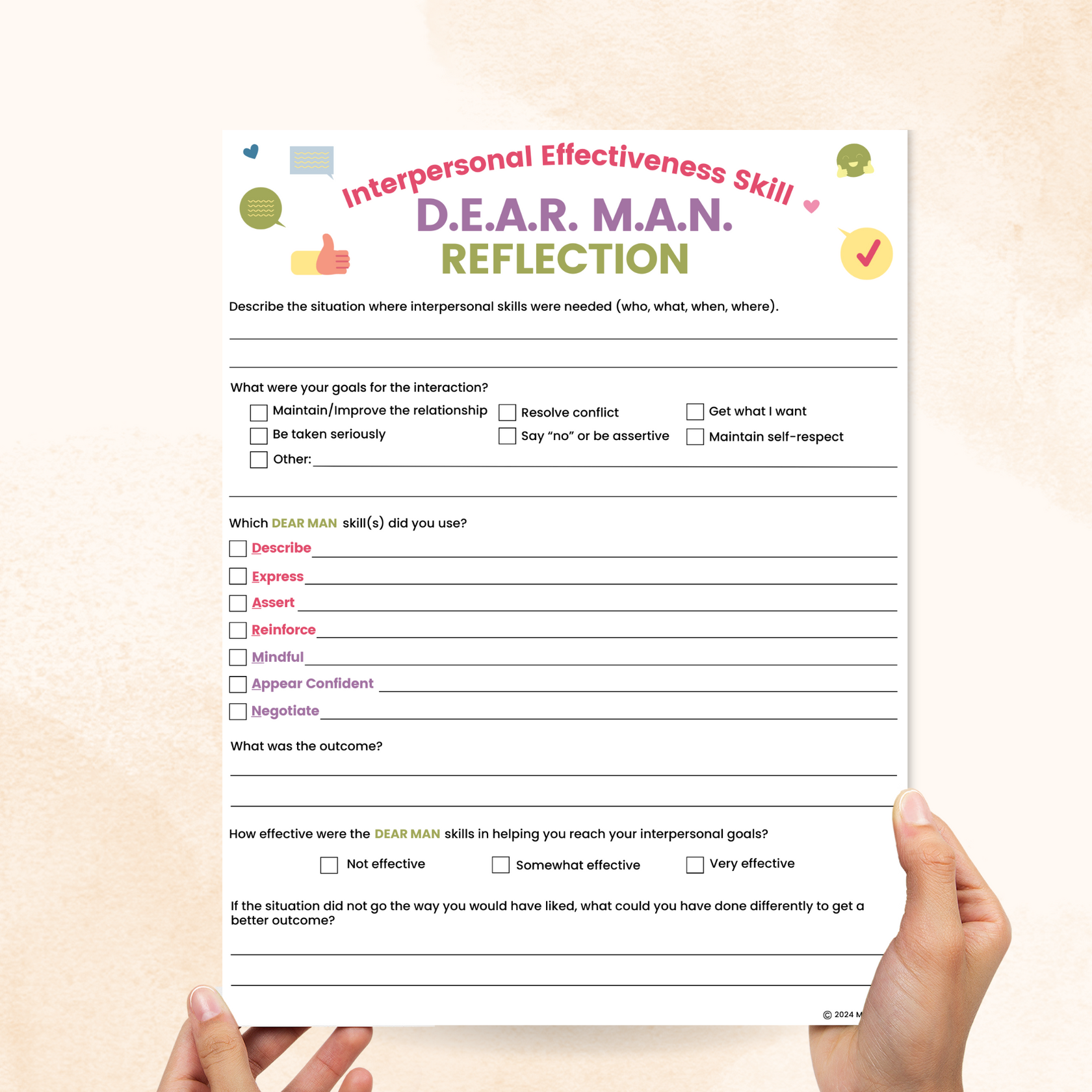 DBT DEAR MAN Worksheet Mental Health Center Kids