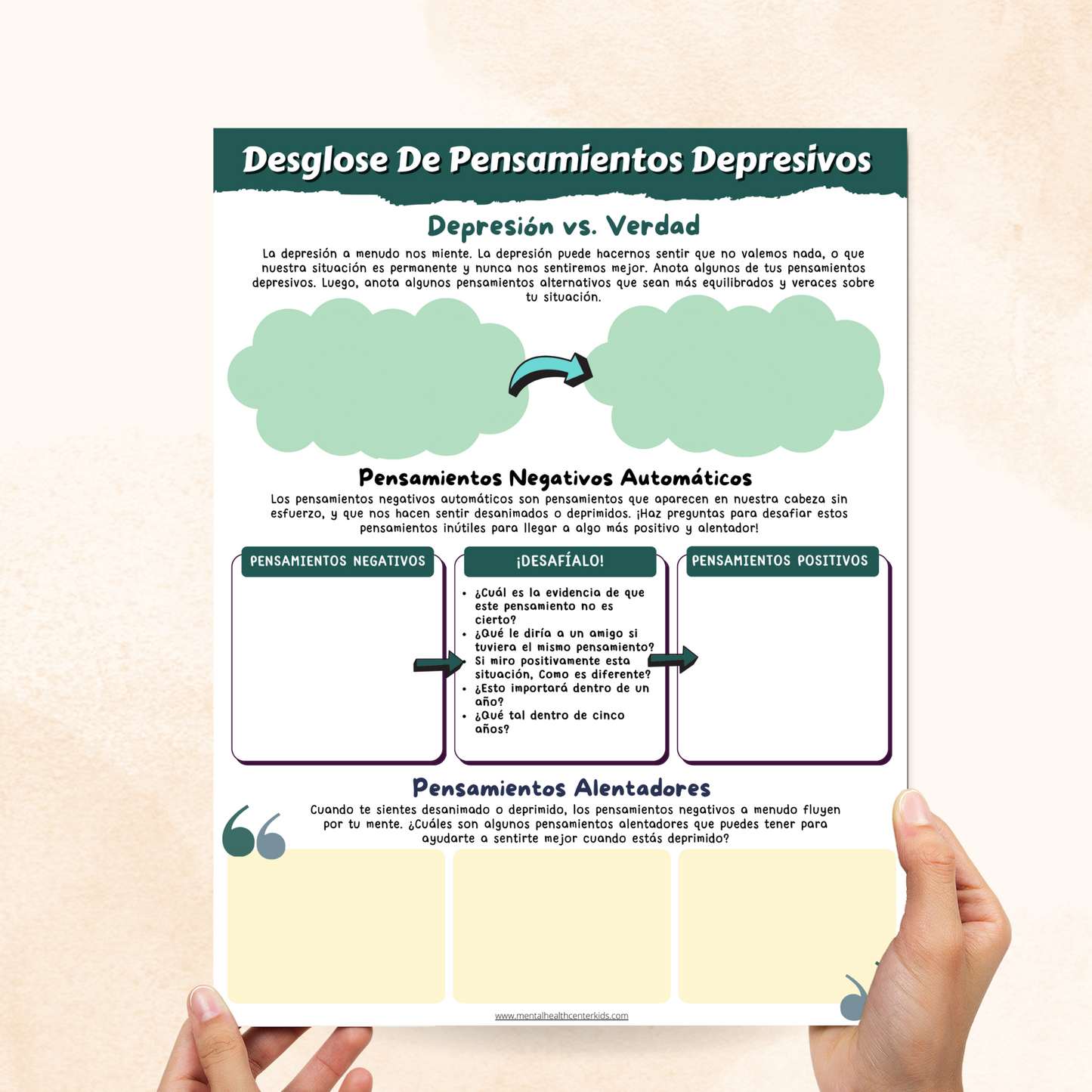 spanish Depressive Thoughts Breakdown Worksheet 