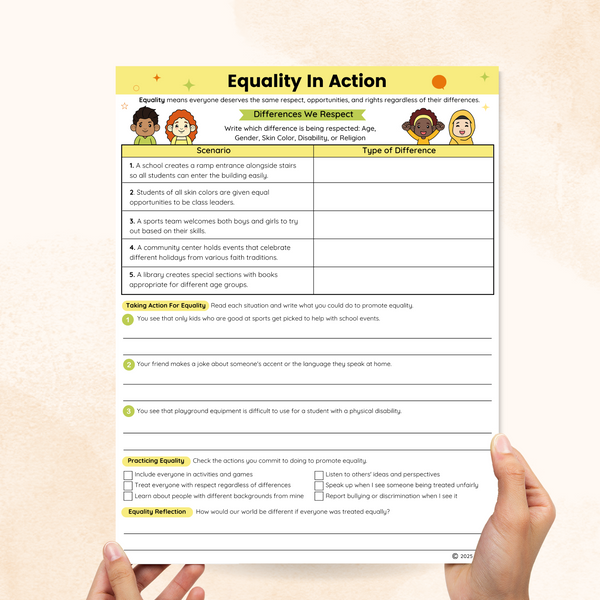 Equality Worksheets (2 Pages) – Mental Health Center Kids