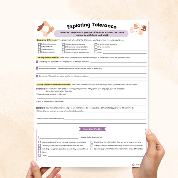 Tolerance and Diversity Worksheets (2 Pages) – Mental Health Center Kids