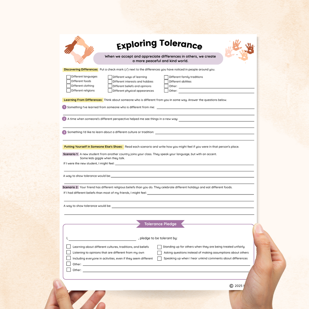 Tolerance and Diversity Worksheets (2 Pages) – Mental Health Center Kids