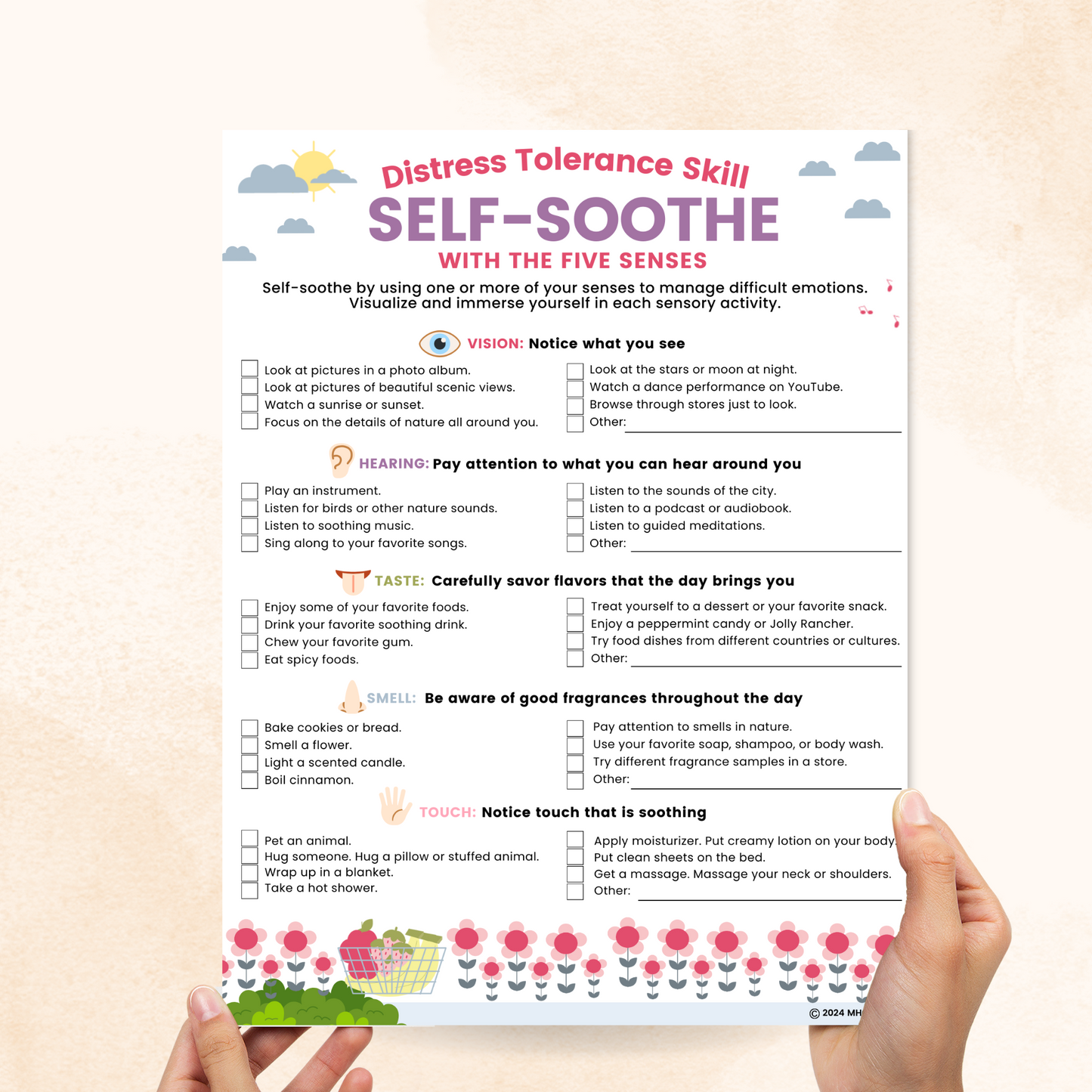 dbt self soothing worksheet 5 senses
