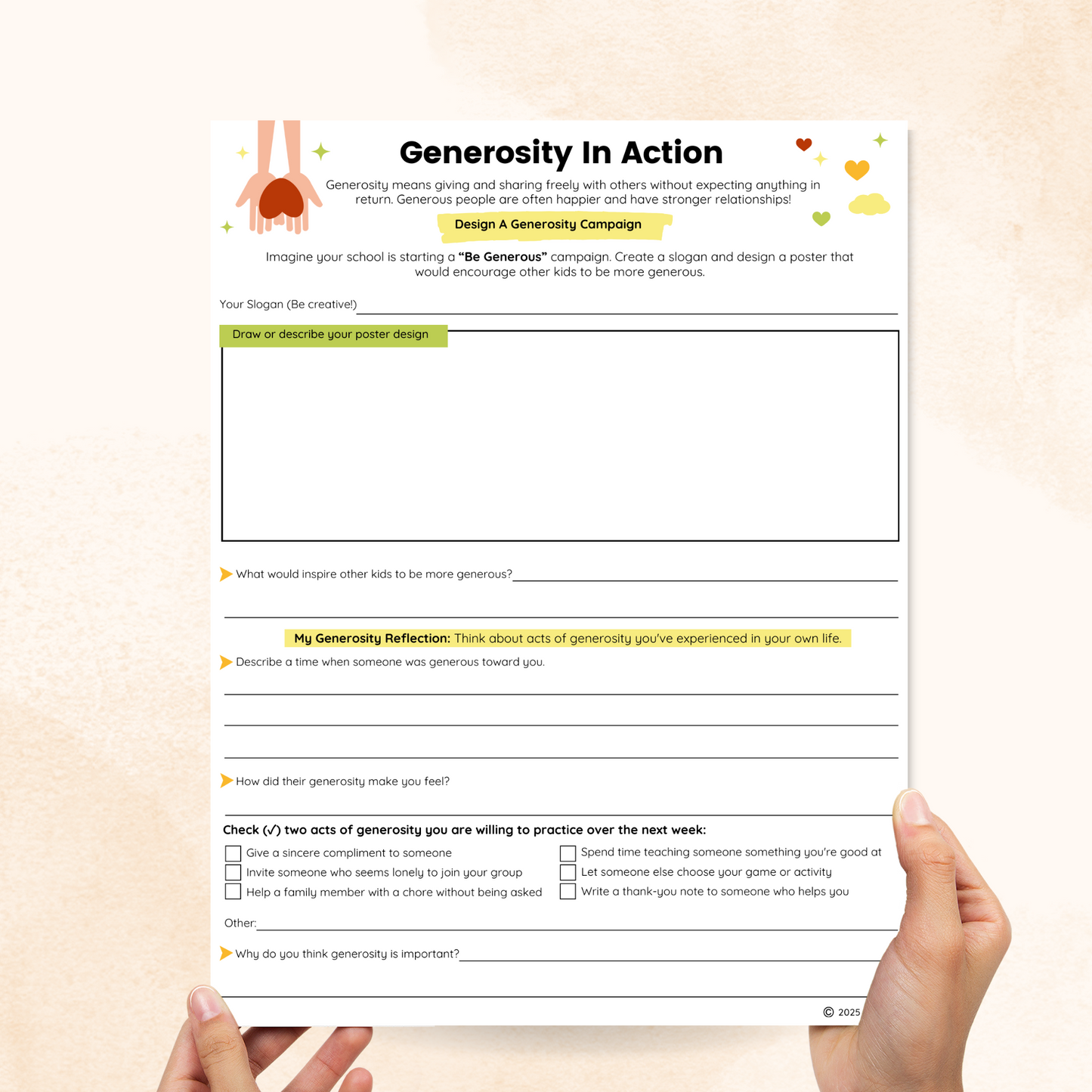 generosity worksheets for middle school