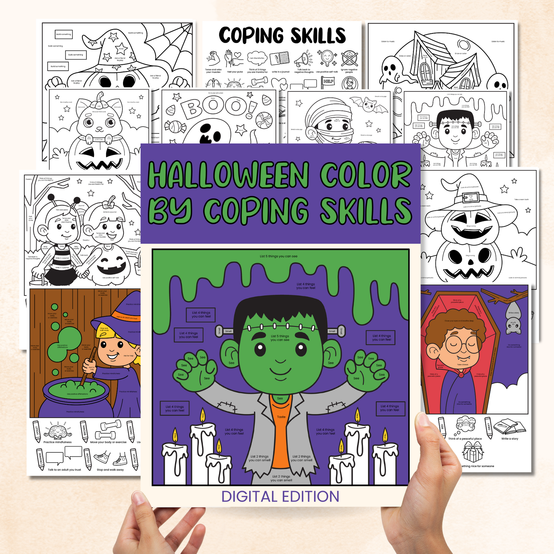 Halloween Color By Coping Skills Coloring Pages