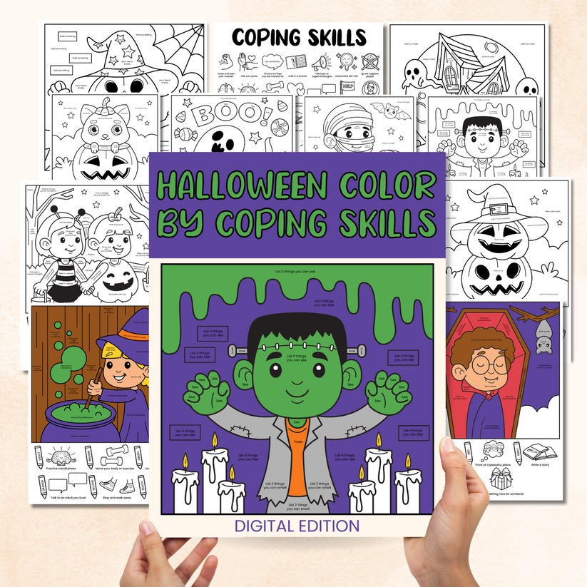 Halloween Color By Coping Skills Coloring Pages – Mental Health Center Kids