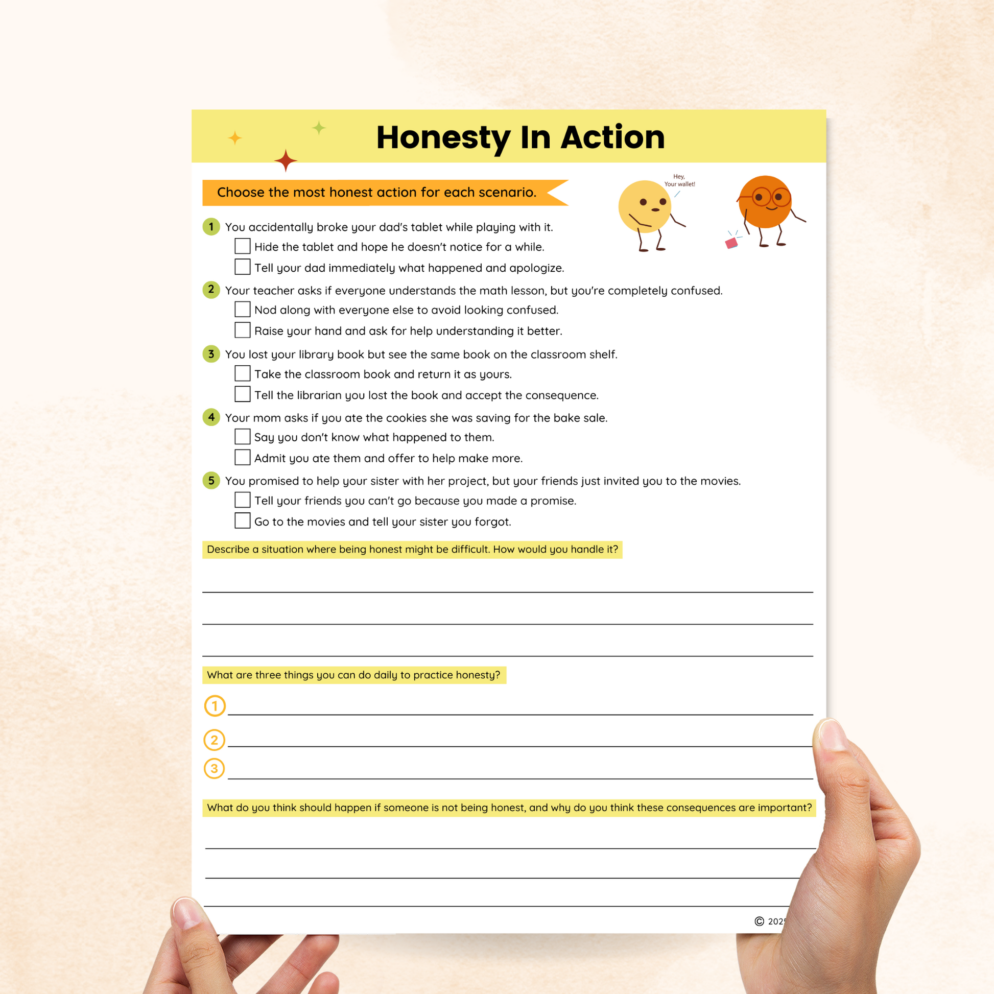 honesty worksheets for middle school