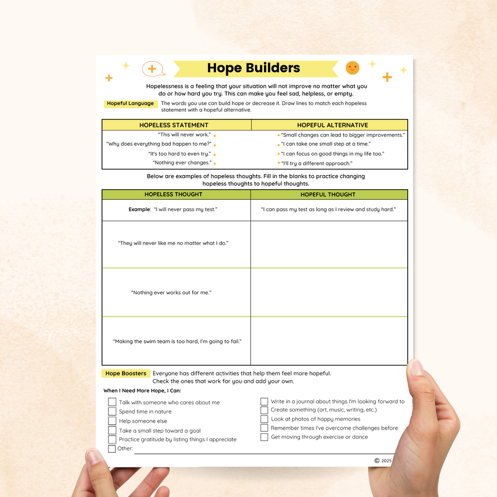 Hope Worksheets (2 Pages) – Mental Health Center Kids