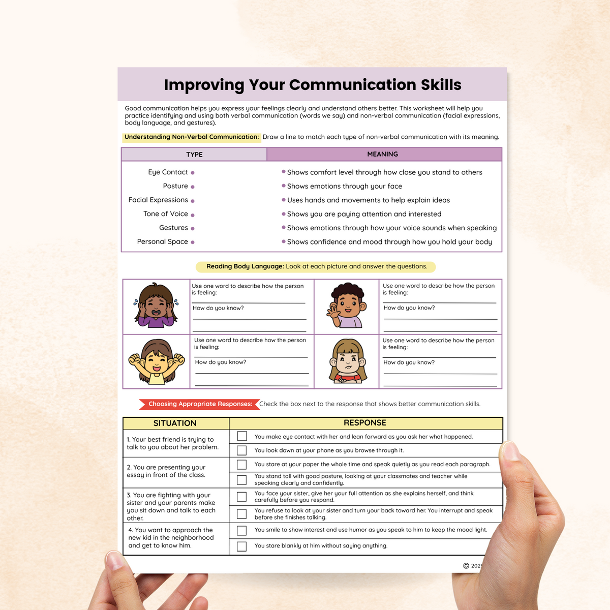 Communication Skills Worksheets (2 Pages) – Mental Health Center Kids