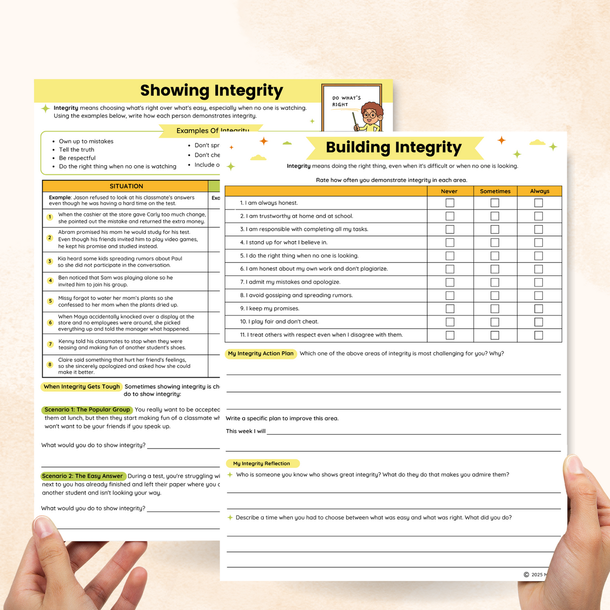 Integrity Worksheets (2 Pages) – Mental Health Center Kids