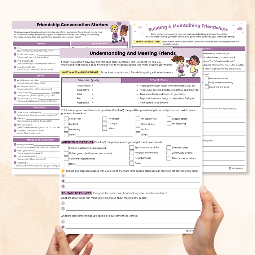 Making Friends Worksheets (3 Pages) – Mental Health Center Kids