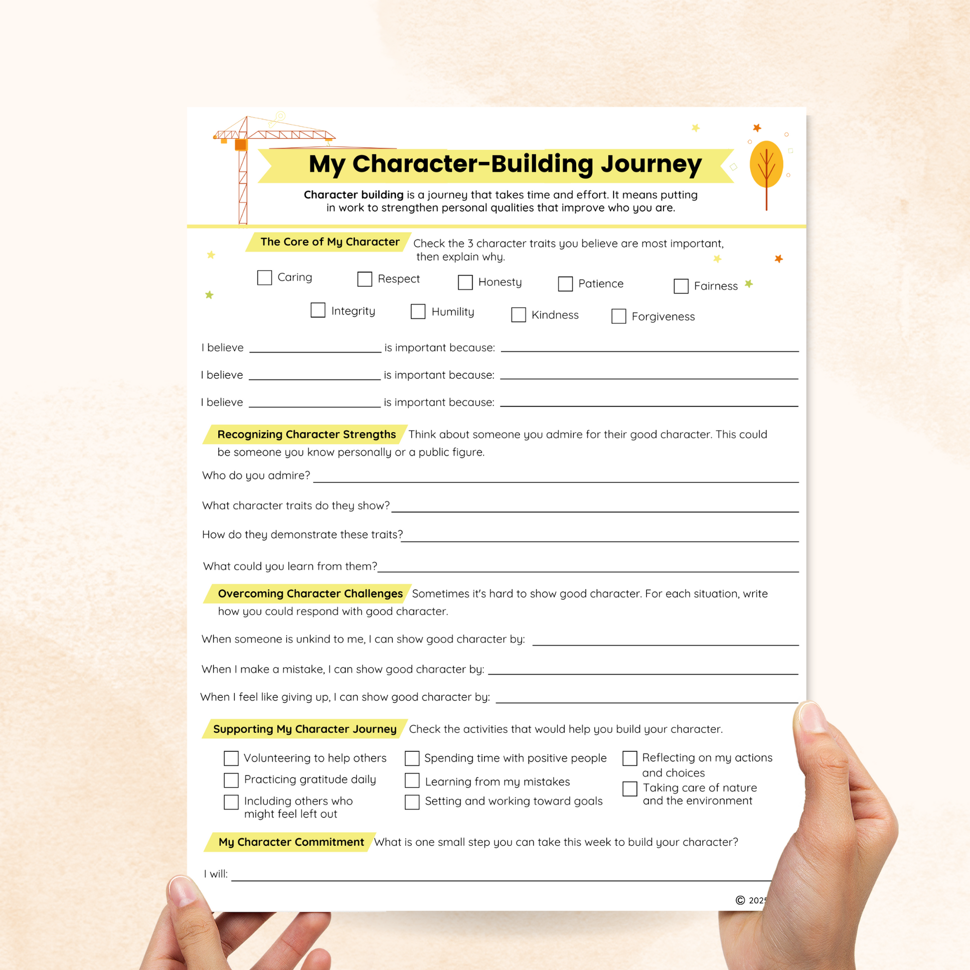 character building worksheet