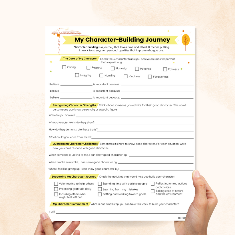 Character Building Worksheets (2 Pages) – Mental Health Center Kids